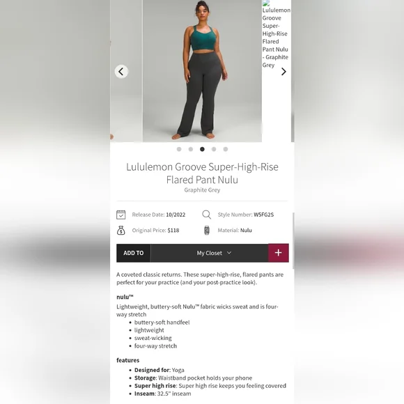 Lululemon Groove Super-HR Flared Pant Nulu, Size 12 - Picture 5 of 8